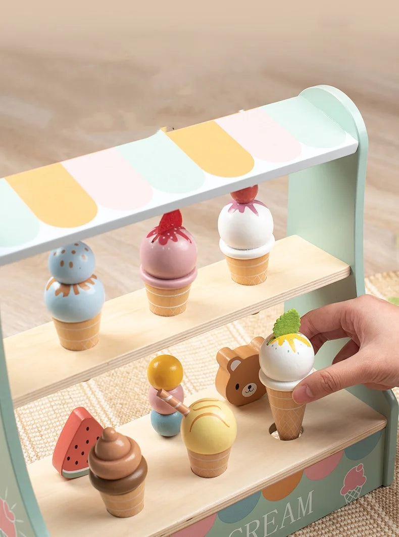 Ice Cream Counter Playset For Kids Montessori Pretend Play Food Toys Kitchen Accessories With Coin Role Play For Kids Girls Boys