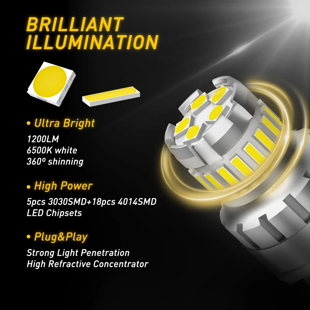 AUXITO 2Pcs 7443 7440 T20 Mini LED Bulbs W21/5W W21W LED DRL Parking Light Reverse Backup Lamps 6500K White 1200LM Super Bright