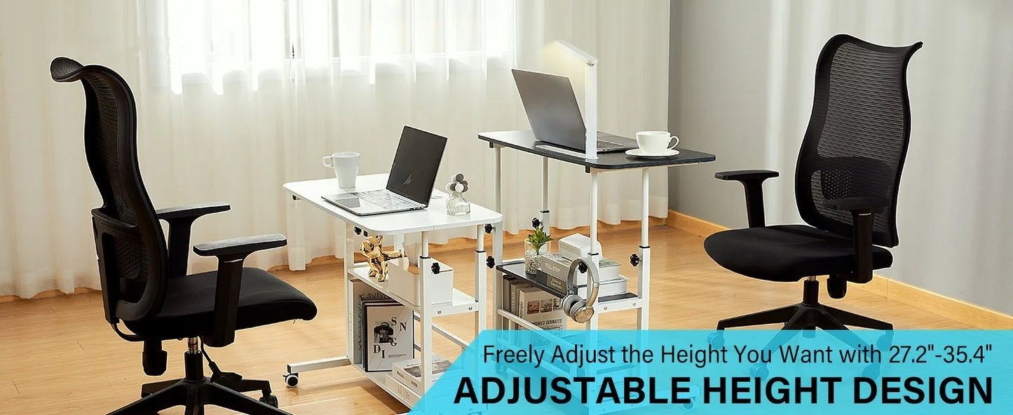 Adjustable Height Student Computer Desk with USB Port, Mobile Portable Bedside Table with Storage, 31.5" Standing Desk for Sofa