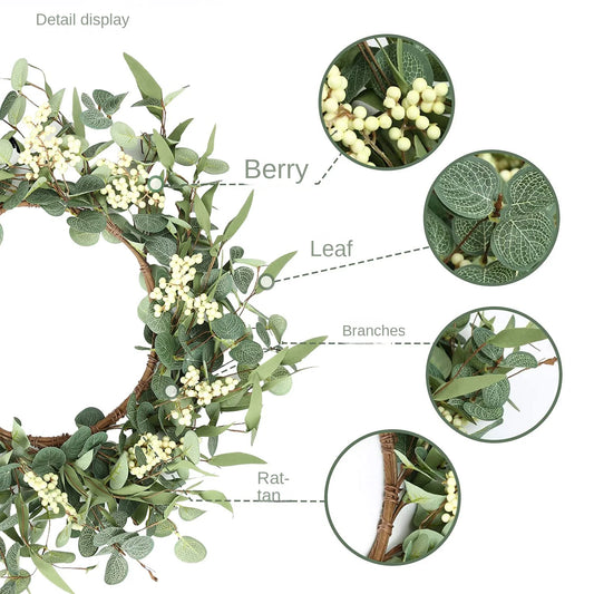 45cm Easter Holiday Garden Decoration Rattan Wreath Simulation Eucalyptus Leaf Rattan Door Head Pendant