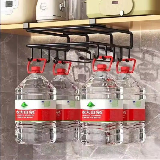 Kitchen Hanging Organiser Rack with Hooks Under Cupboard Paper Towel Rags Hanger Cutting Board Pot Cover Holder Storage Shelf