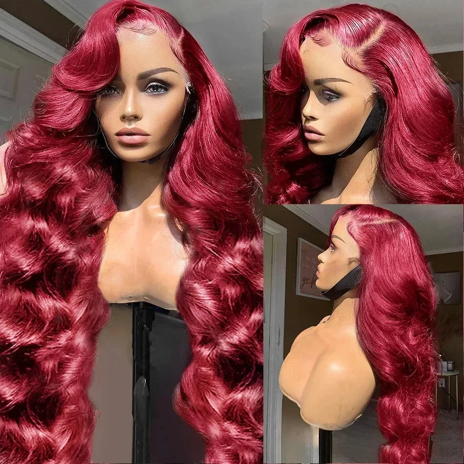 200% Density 99J Burgundy Body Wave 13x6 HD Transparent Lace wigs Frontal Wigs Brazilian Virgin Hair Pre plucked Wigs For Women