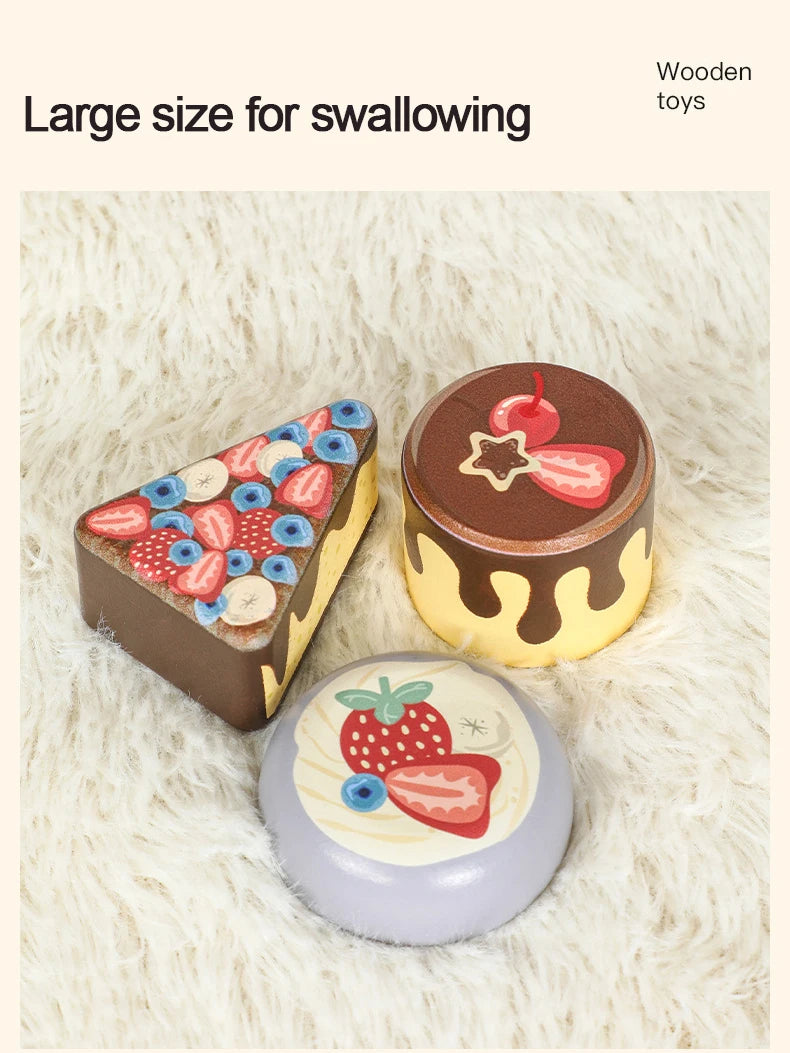 Kitchen Pretend Play Toys Wooden Simulation Food Accessories Pizza Salad Dessert Set Montessori Educational Toy for Toddler 3+