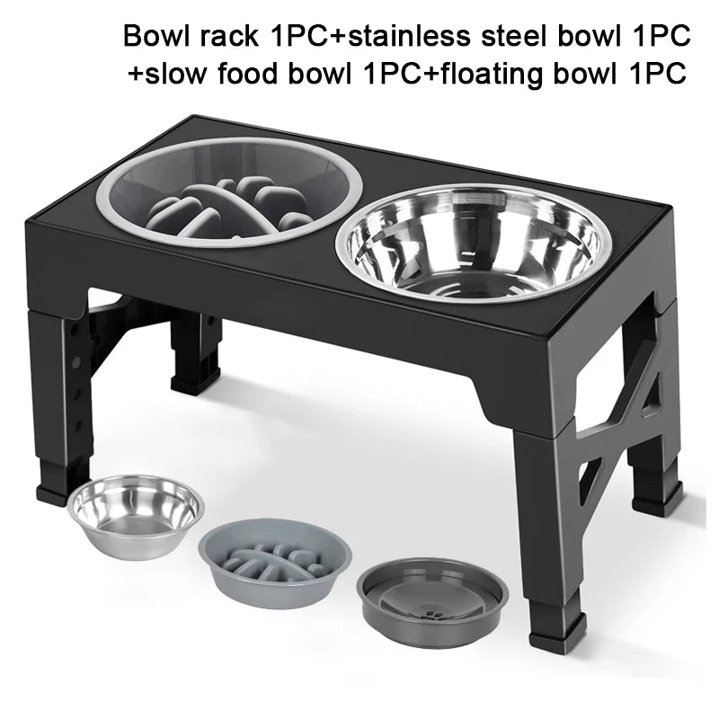 Adjustable Elevated Dog Feeder – Raised Stand with Slow Feeder Bowl & Water Dispenser for Medium and Large Dogs