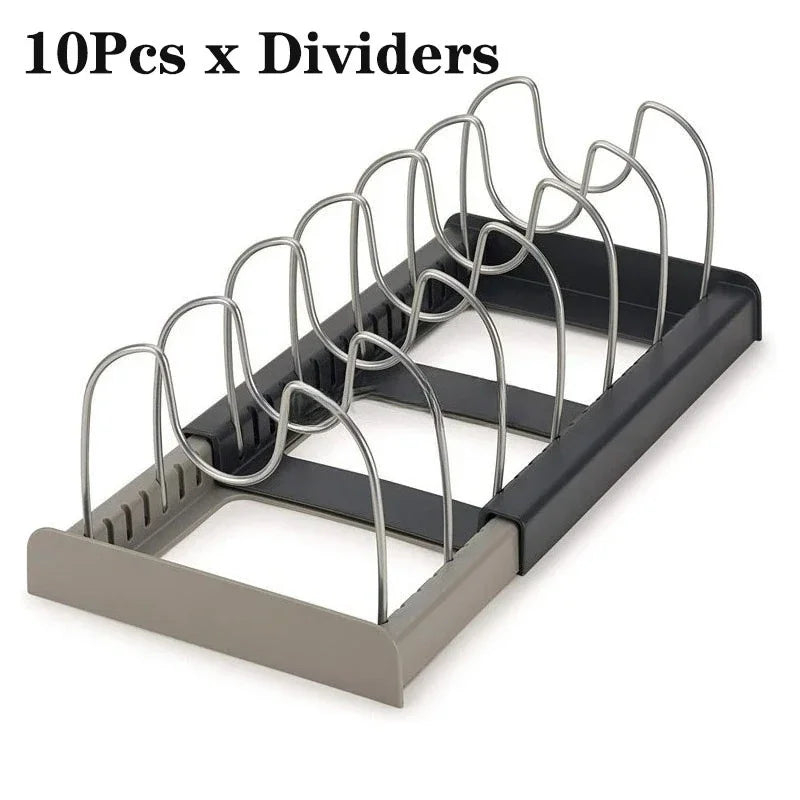 7-grid Telescopic Pot Rack, Pans Organiser, Cabinet Holder for Pots, Pans and Lids