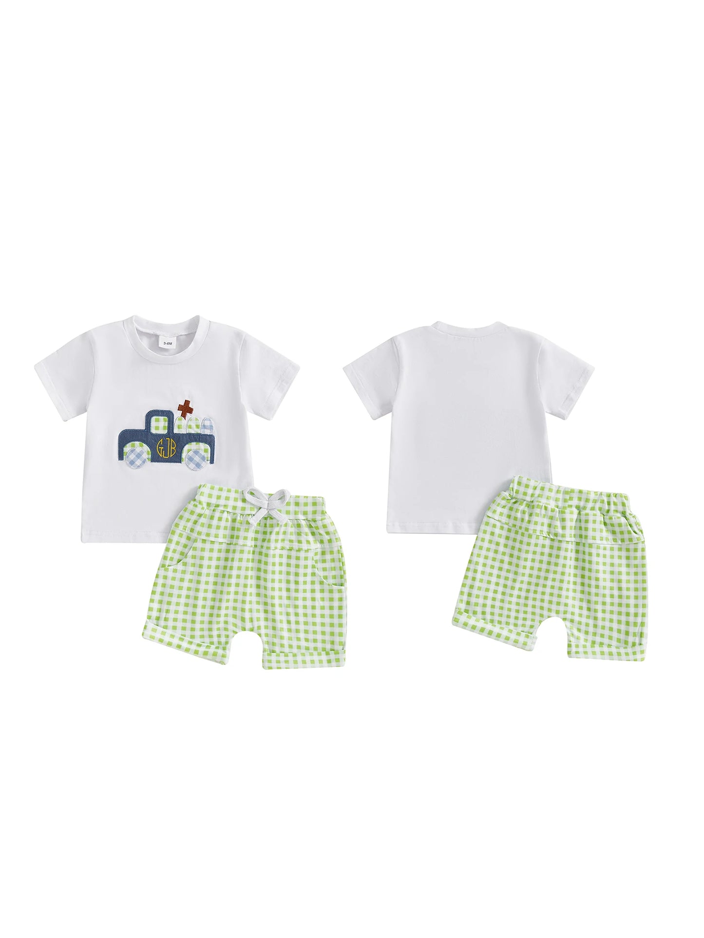 Adorable Infant Boys Summer Outfits Embroidered Round Neck Tee and Shorts Set for Easter Celebrations - 2 Piece Set