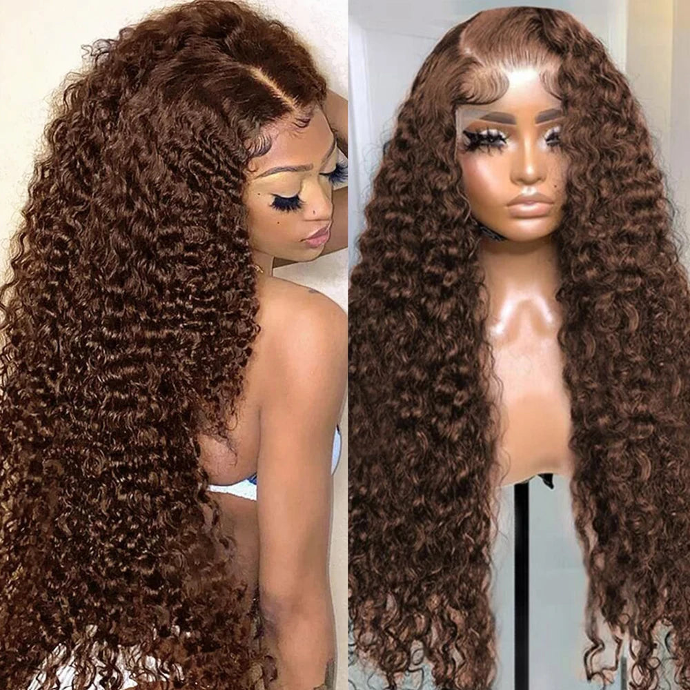 Curly Wig 13x4 Chocolate Brown Lace Front Wig 13x6 HD Transparent Lace Frontal Wig Colored Water Wave Human Hair Wigs For Women
