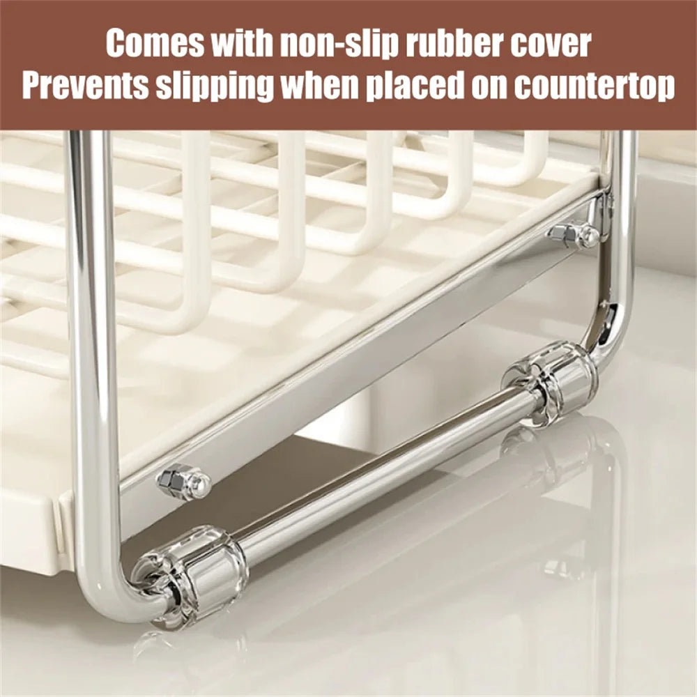Kitchen Dish Draining Rack Steel Cutlery Rack with Drain Tray Cup Cutlery Holder Plate Rack Kitchen Countertop Storage Rack