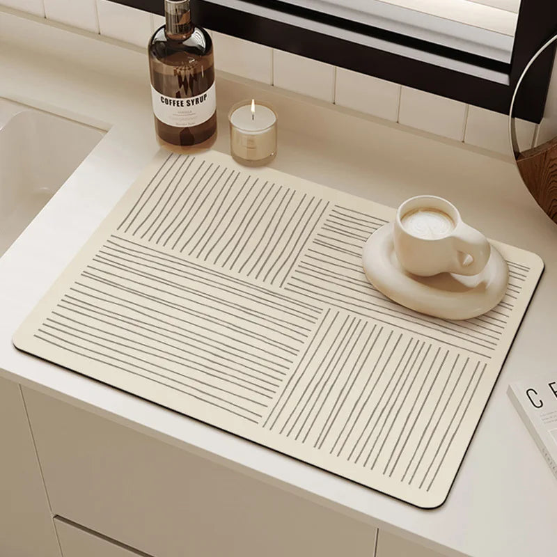 Super Absorbent Mat Line Dish Drying Mat Heat Resistant Coffee Mat Non-Slip Diatomaceous Kitchen Mat