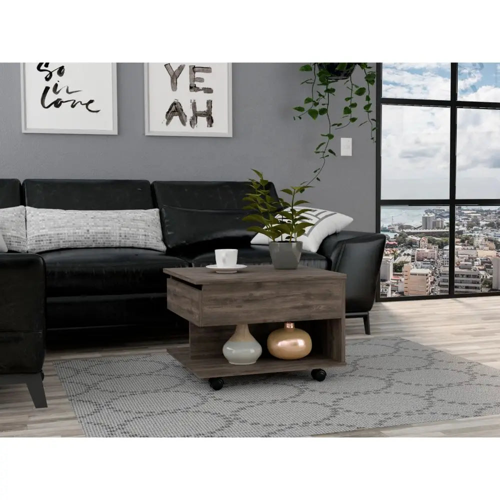 Luanda Lift Top Coffee Table, Casters, One Shelf Dark Brown
