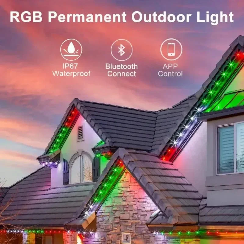 LED Lights 45M Permanent Outdoor Lights Smart RGBIC Eaves Festival Flashing Lighting Fairy String Christmas Holiday Decorations