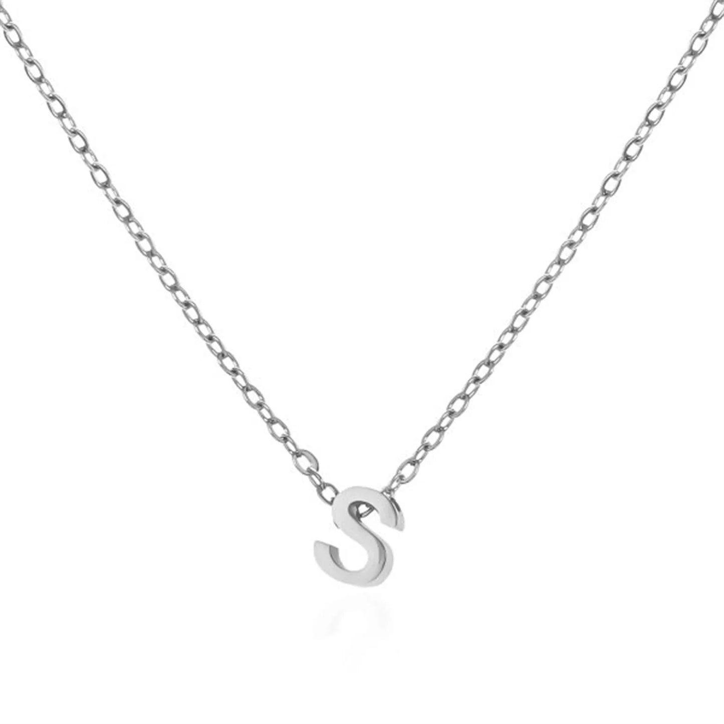 Silver Color Tiny A-Z Initial Letter Necklace for Women Stainless Steel 26 Alphabet Name Pendant Necklaces Jewelry Birthday Gift