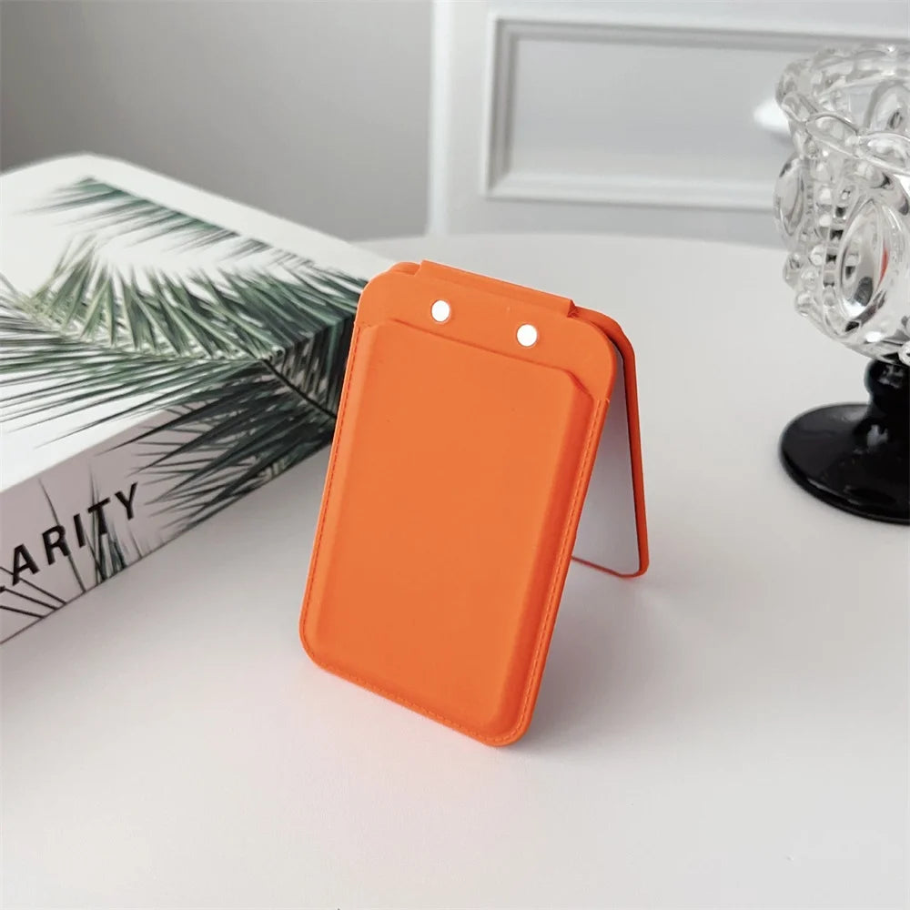 Luxury Magnetic Card Holder For iPhone 16 15 14 13 12 Pro Max Flip Make-up Mirror Silicone Bank ID Card Wallet Case