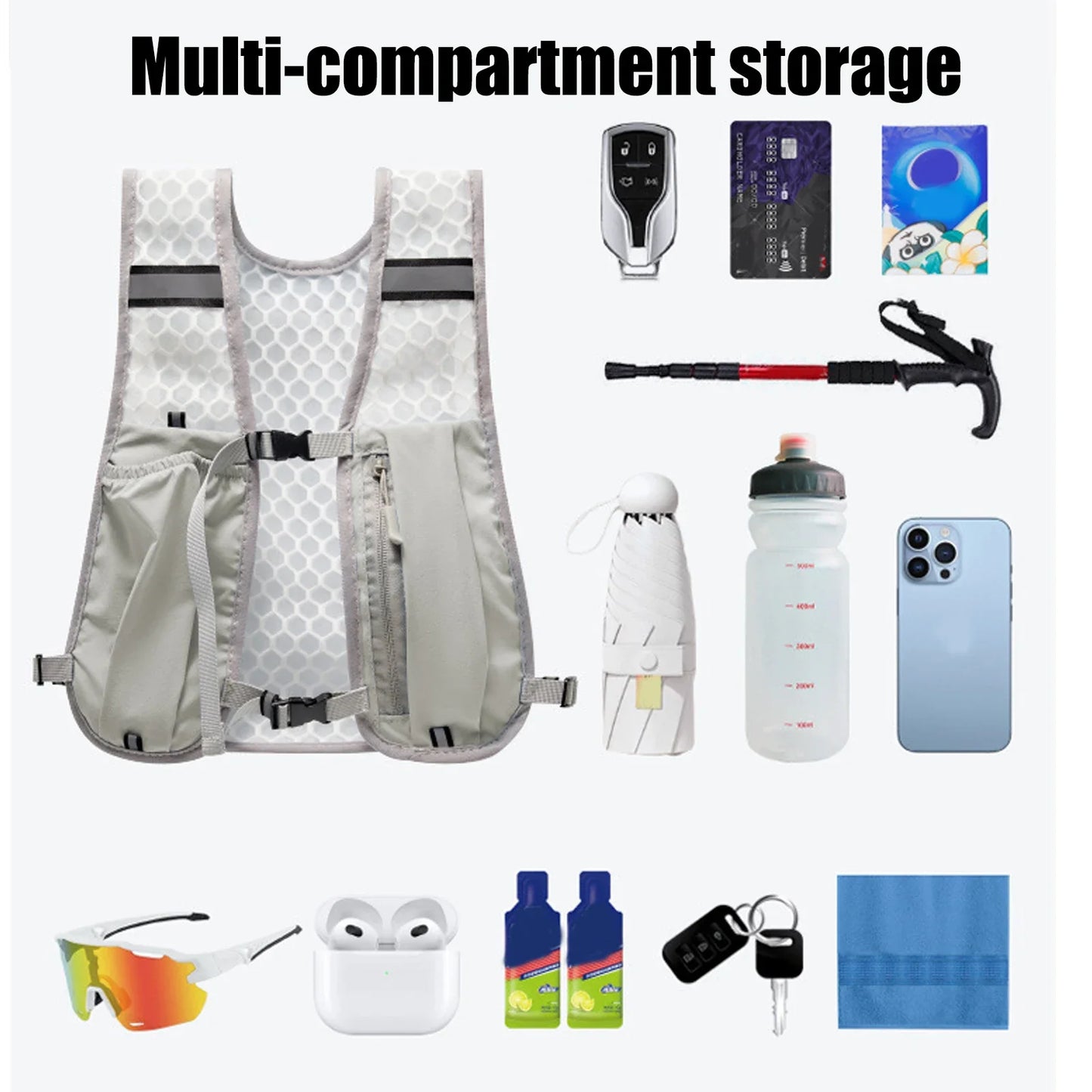 Running Vest Reflective Hydration Water Chest Pack Lightweight Running Water Bottle Storage Vest With Phone Holder Cycling Vest
