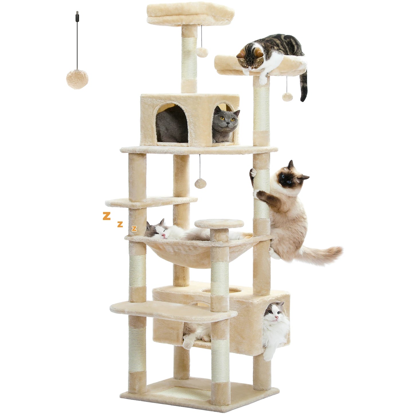 184cm Large Cat Tree and Tower for Indoor Cats With Sisal-Covered Scratching Posts Spacious Hammock Padded Perches and Condos