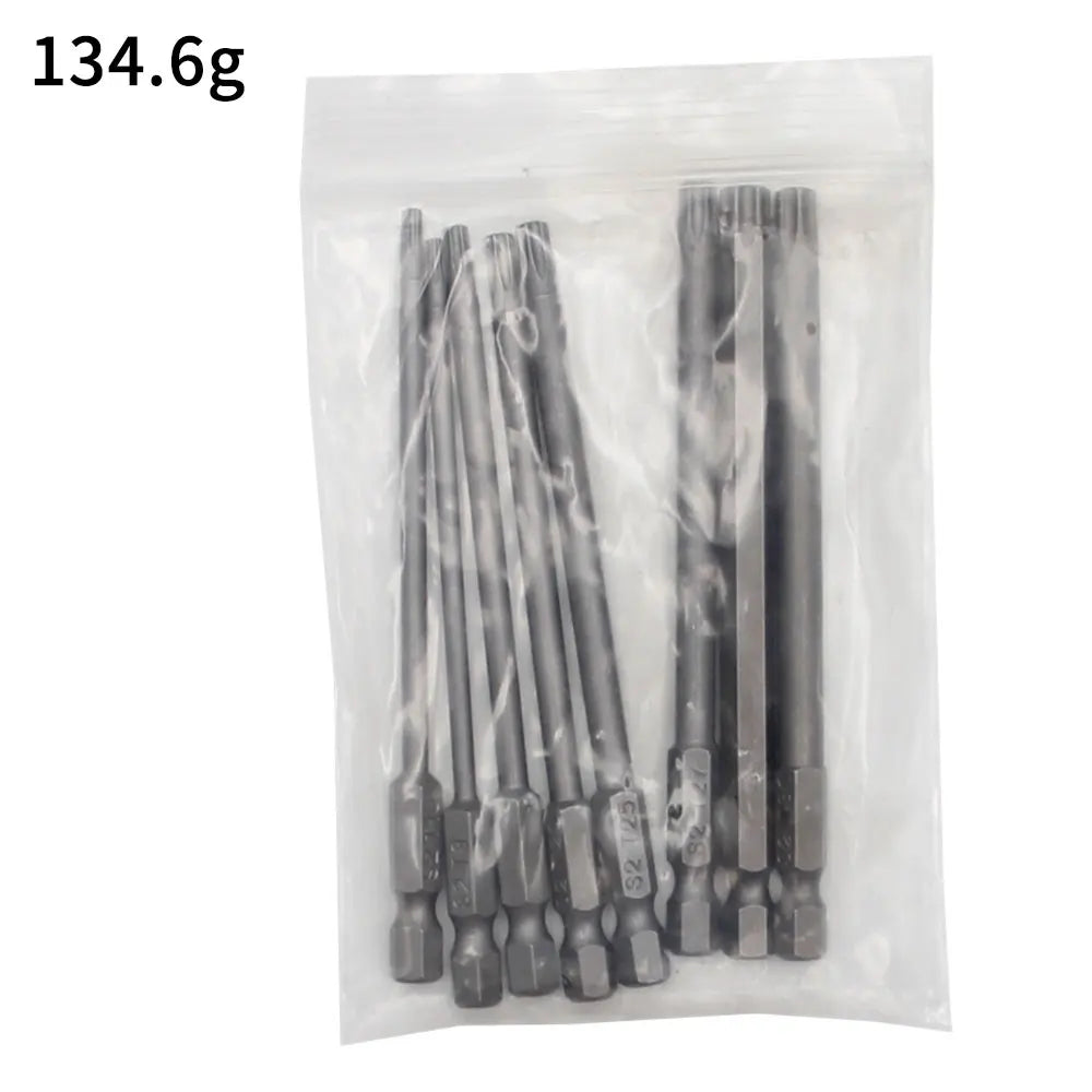 8pc 100mm S2 Magnetic Hexagonal Handle Screwdriver Head Hollow Plum Blossom Hole Hand Electric Drill Pneumatic Tool Accessories