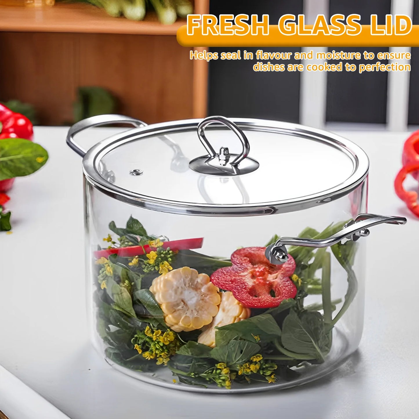 Clear Glass Cooking Saucepan Pot with Lid Heat Resistant Glass