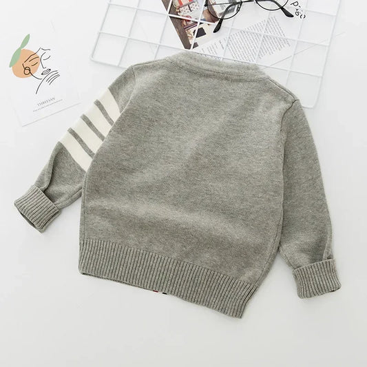 Kids Striped Knit Cardigan – Soft Cotton V-Neck Sweater for Boys & Girls, Warm Autumn Winter Knitwear