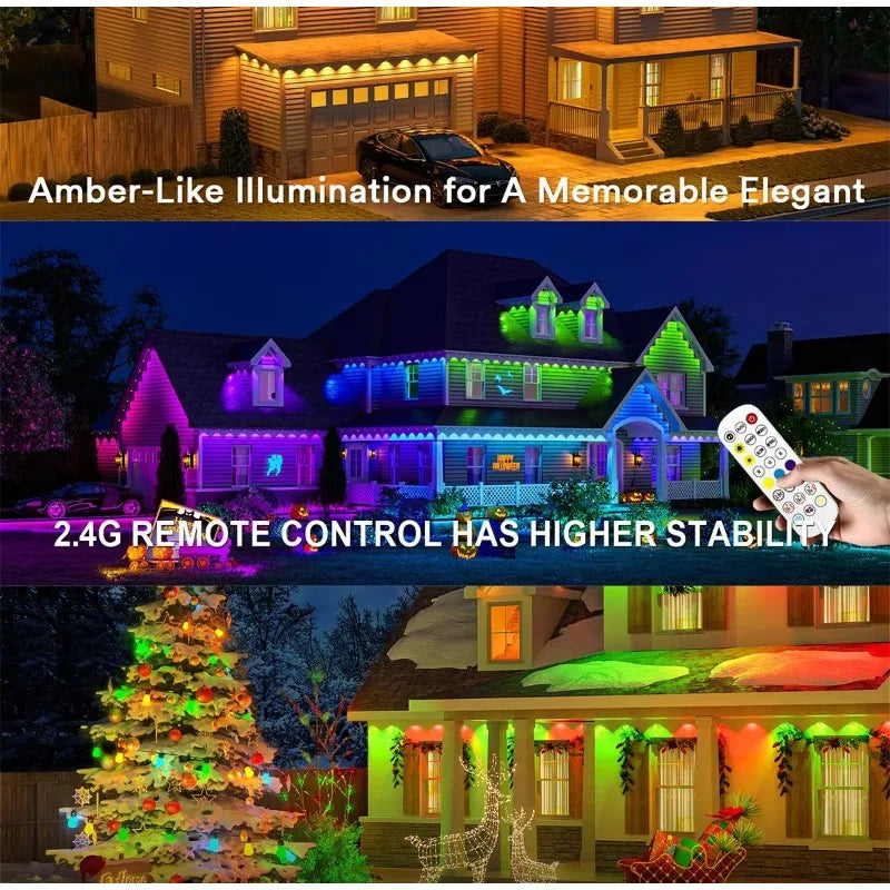 LED Lights 45M Permanent Outdoor Lights Smart RGBIC Eaves Festival Flashing Lighting Fairy String Christmas Holiday Decorations
