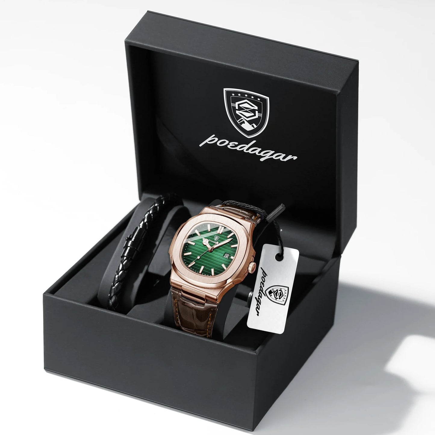 POEDAGAR Luxury Original Man Watch Date Waterproof Luminous Square Men Wristwatch High Quality Leather Men's Quartz Watches Male
