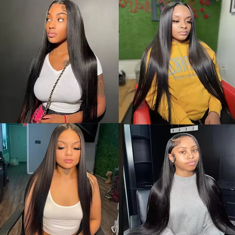 44 46 inches 200 Density Straight 13x6 HD Transparent Lace Natural Color Brazilian Human Hair Wig For Women Frontal Lace Wig