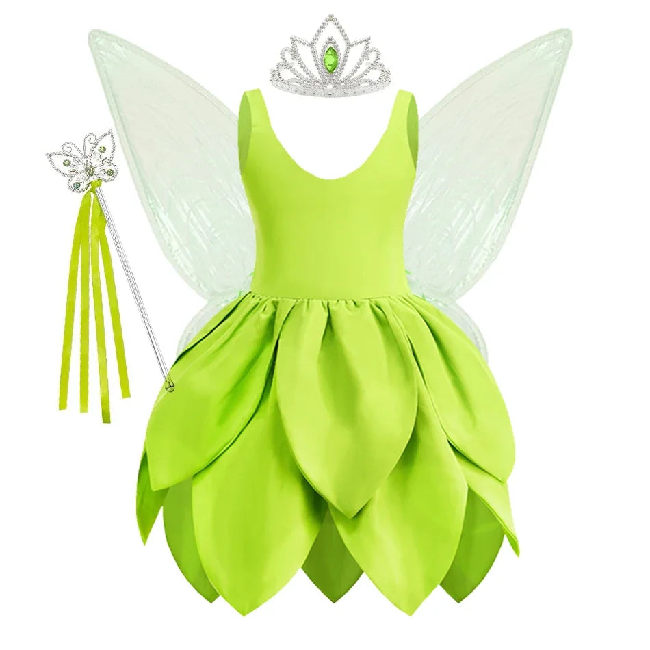Tinkerbell Dress Girls Halloween Costumes Kids Girl Green Fairy Princess Fancy Tinker Bell Dress Birthday Party