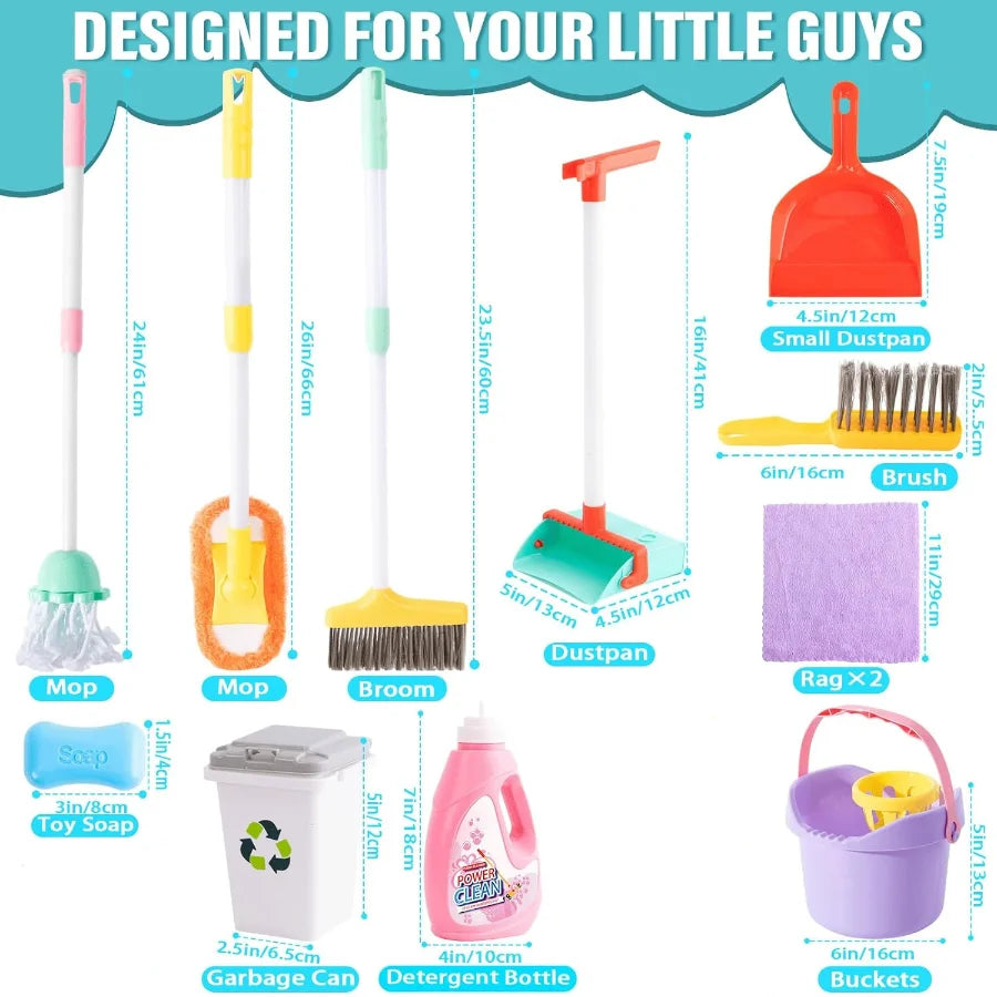 Kids Cleaning Toy Set, Kids Adjustable Mop Broom & Dustpan Set, House Cleaning Tool Toys for children,Random Color