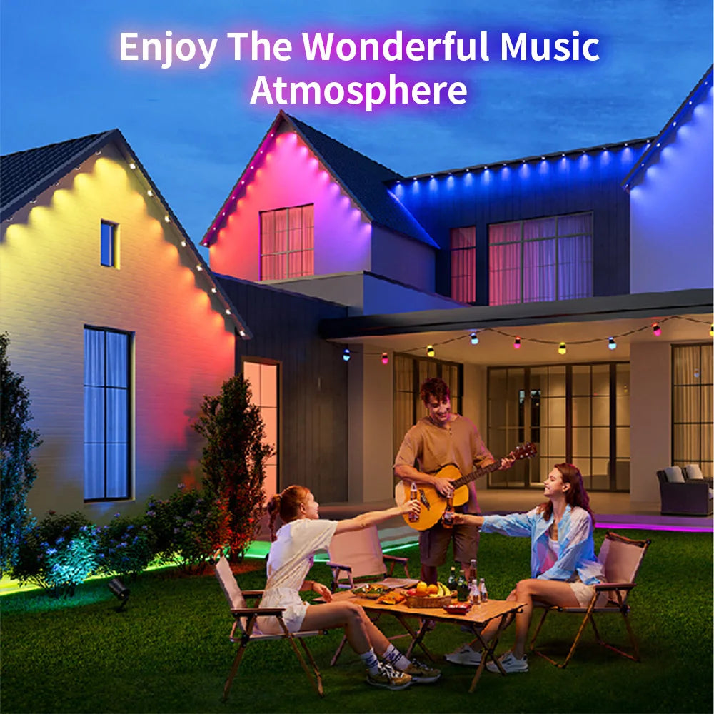 RGB Eaves LED Lights 45M 15M 30M 60M 90M Smart Bluetooth APP Permanent Outdoor Waterproof IP68 LED String Party Wedding Light