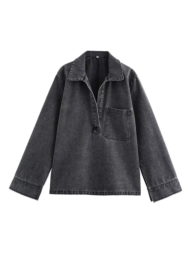Turn-down Collar Two Piece Jean Set