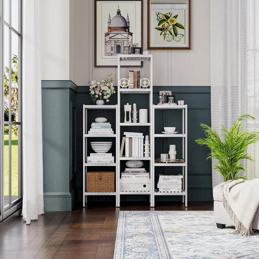 Bathroom Storage Shelf 5Tier Bamboo Rack Organizer Multifunctional Shelving Unit for Living Room Bedroom Kitchen White
