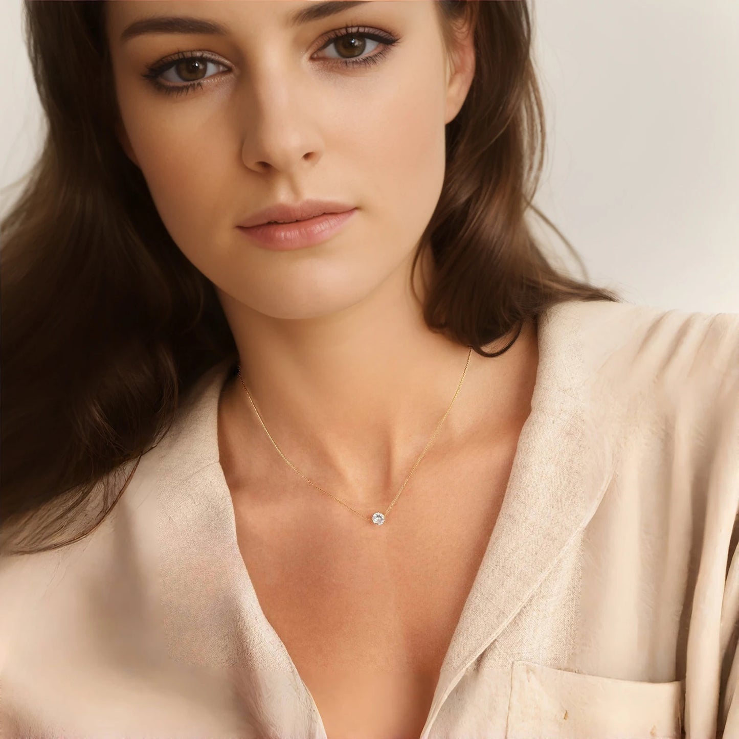 Stainless Steel Zircon Pendant Necklace