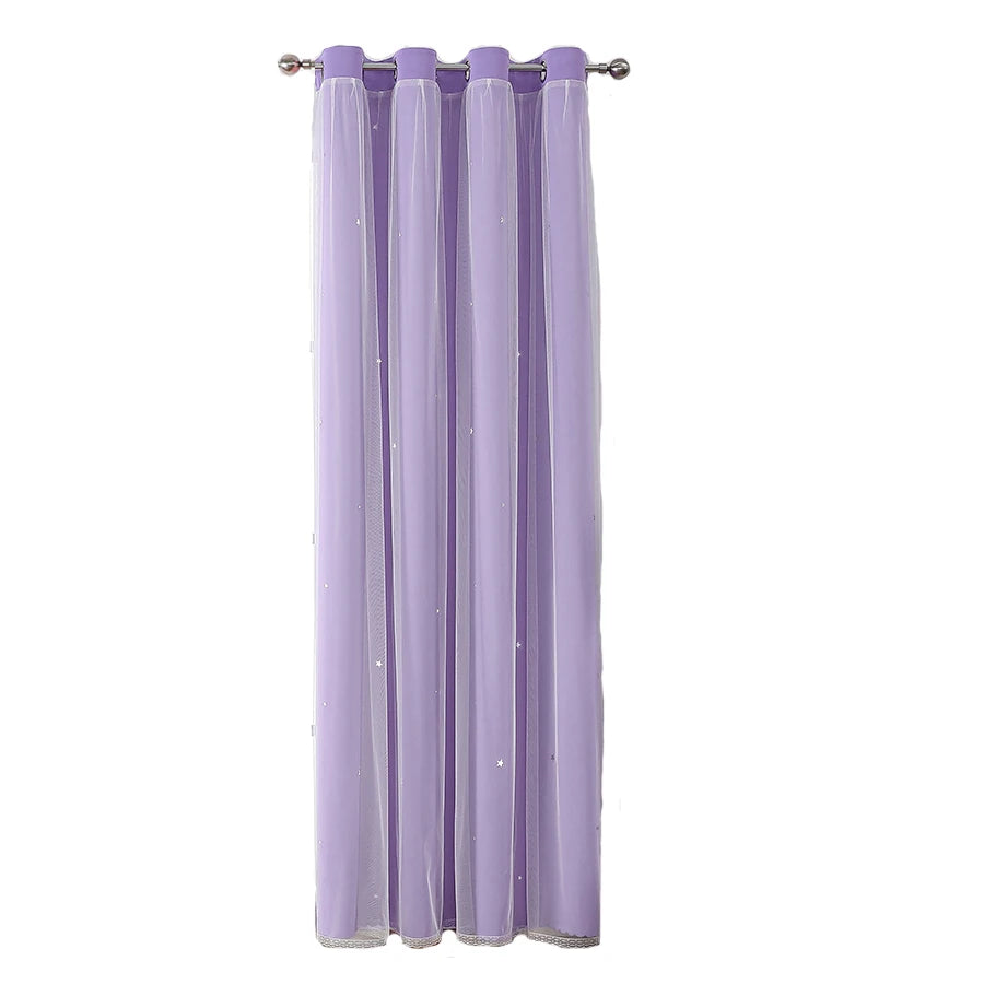 Double Layers Romantic Sheer Kids Children Girls Curtains With Hollow Out Stars For Living Room Bedroom Windows Drapes
