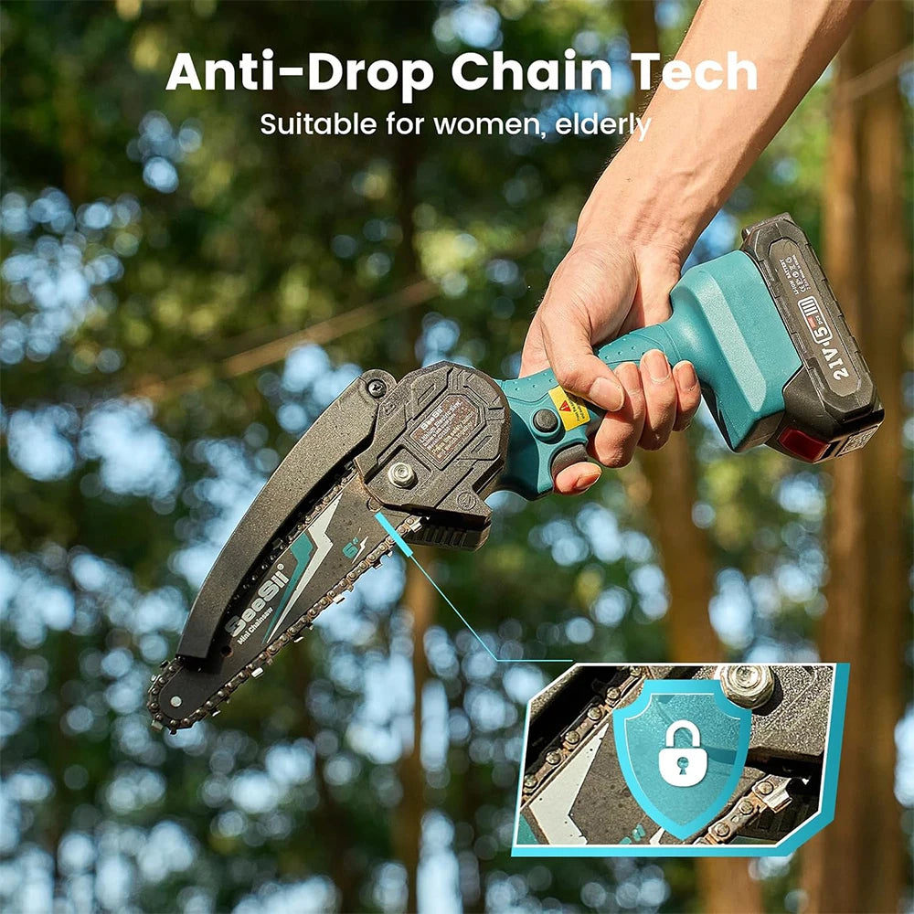 Seesii 6-inch Cordless Mini Chainsaw Handheld Electric Power Chain Saw for Tree Trimming Wood Cutting for Makita 18V Battery