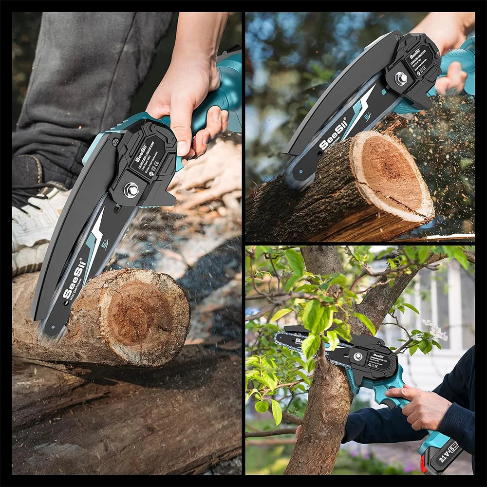 Seesii 6-inch Cordless Mini Chainsaw Handheld Electric Power Chain Saw for Tree Trimming Wood Cutting for Makita 18V Battery