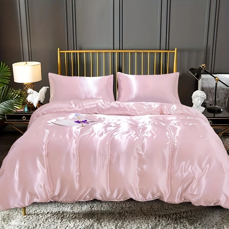 Silk Black 3pcs Satin Duvet Cover Bedding Set