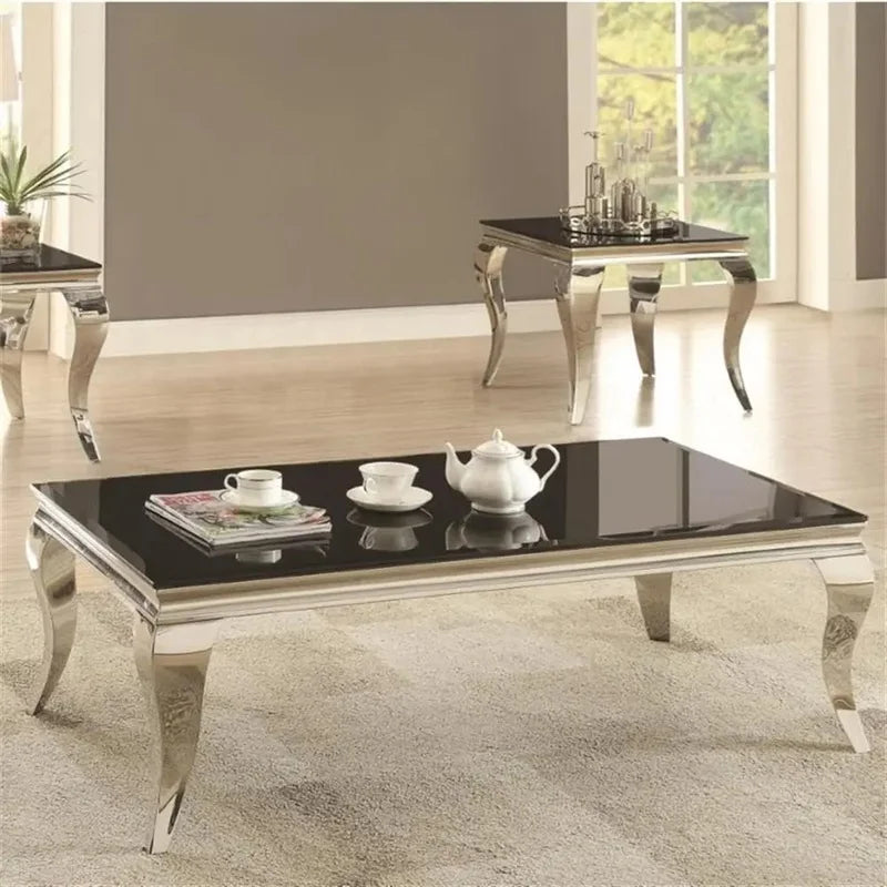 Rectangular Coffee Table in Chrome and Black for Contemporary Living Room