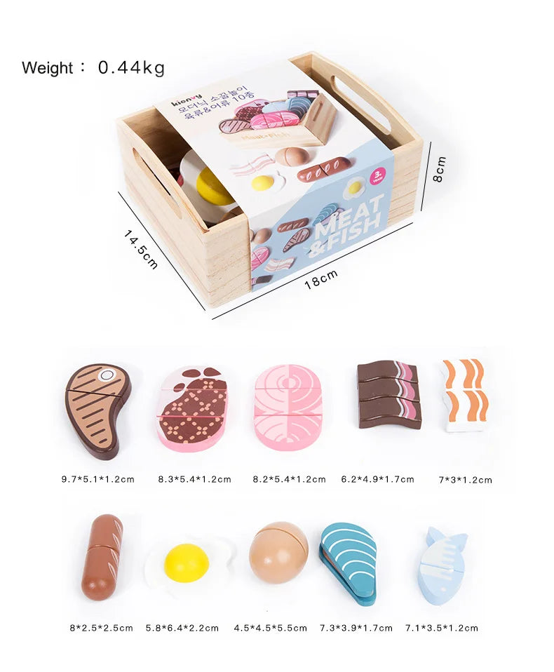 Wooden Pretend Play Kitchen Toys Cutting Food Accessories Set Fruit Vegetable Bakery Meat fish Early Educational Cognition Toys