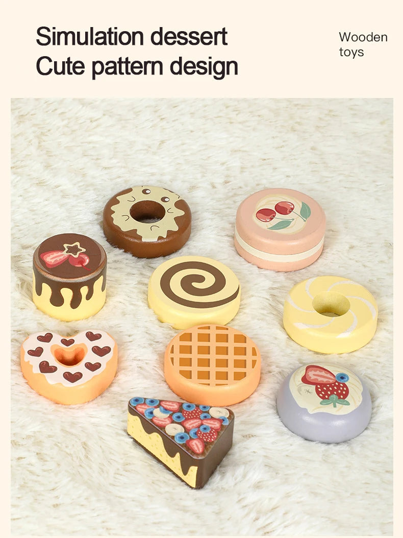 Kitchen Pretend Play Toys Wooden Simulation Food Accessories Pizza Salad Dessert Set Montessori Educational Toy for Toddler 3+