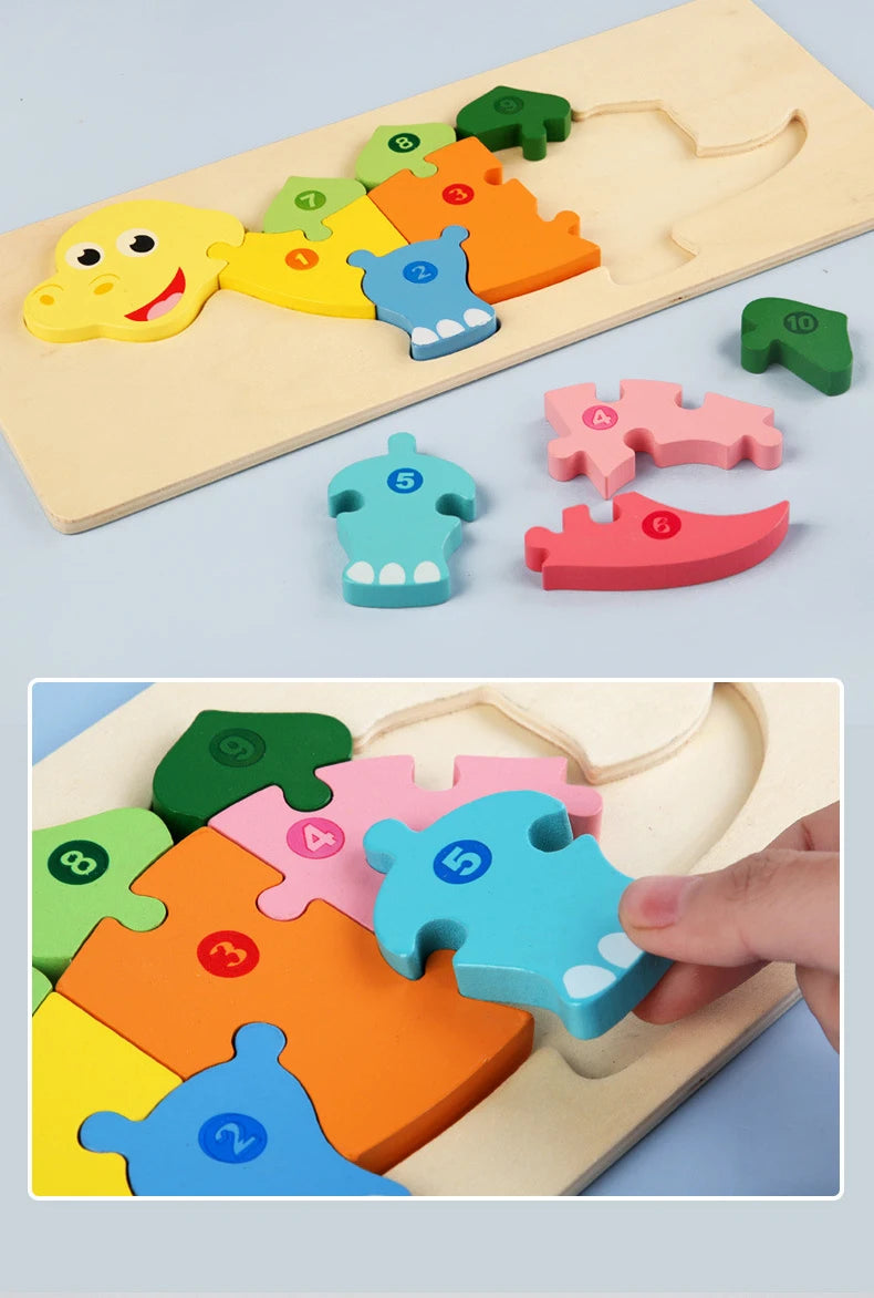Rectangle Wooden Puzzle for Kids, Animals Vehicles Pattern Colorful Wood Numbered Puzzles For Toddlers