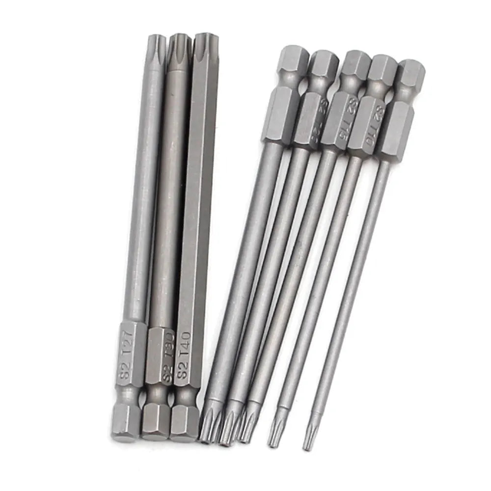 8pc 100mm S2 Magnetic Hexagonal Handle Screwdriver Head Hollow Plum Blossom Hole Hand Electric Drill Pneumatic Tool Accessories