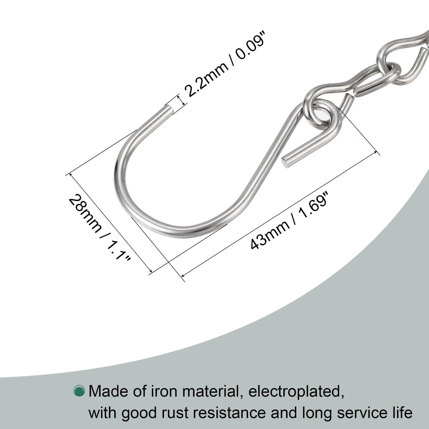 4Pcs Hanging Chains 90cm Extension Link with S Shaped Hooks for Plant Basket Lantern Ornament Silver Tone