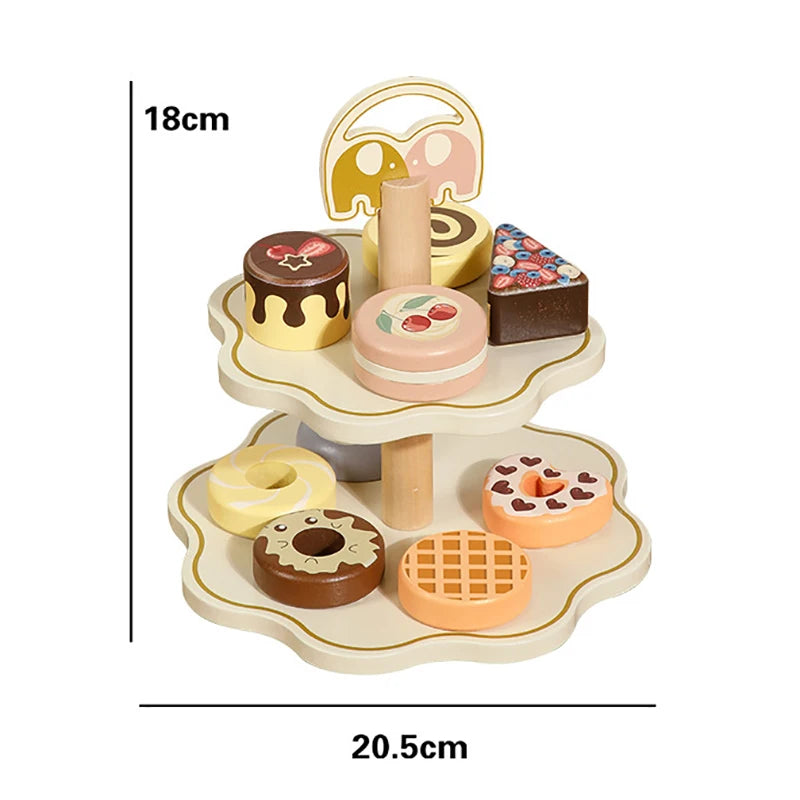 Kitchen Pretend Play Toys Wooden Simulation Food Accessories Pizza Salad Dessert Set Montessori Educational Toy for Toddler 3+