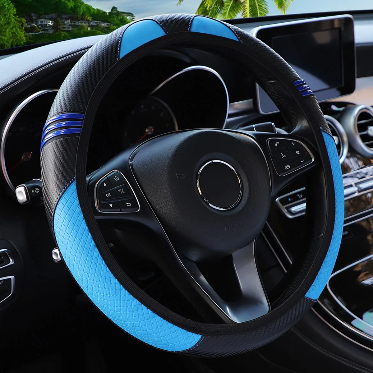 1 little monster PU embossed leather automotive supplies without inner ring steering wheel cover fits 14.5-15 inches