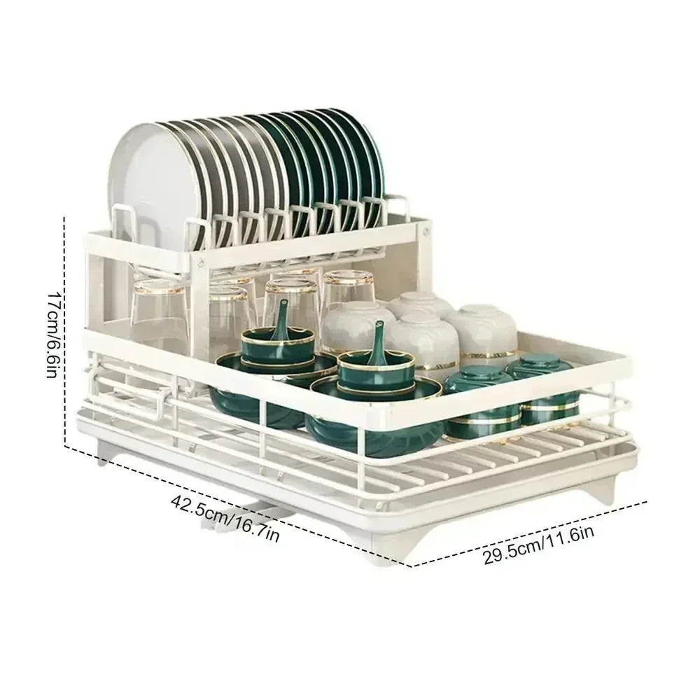 Double-layer Dish Rack Adjustable Draining Multifunctional Kitchen Countertop Organiser Hot-selling Bowls Plates Storage Saving