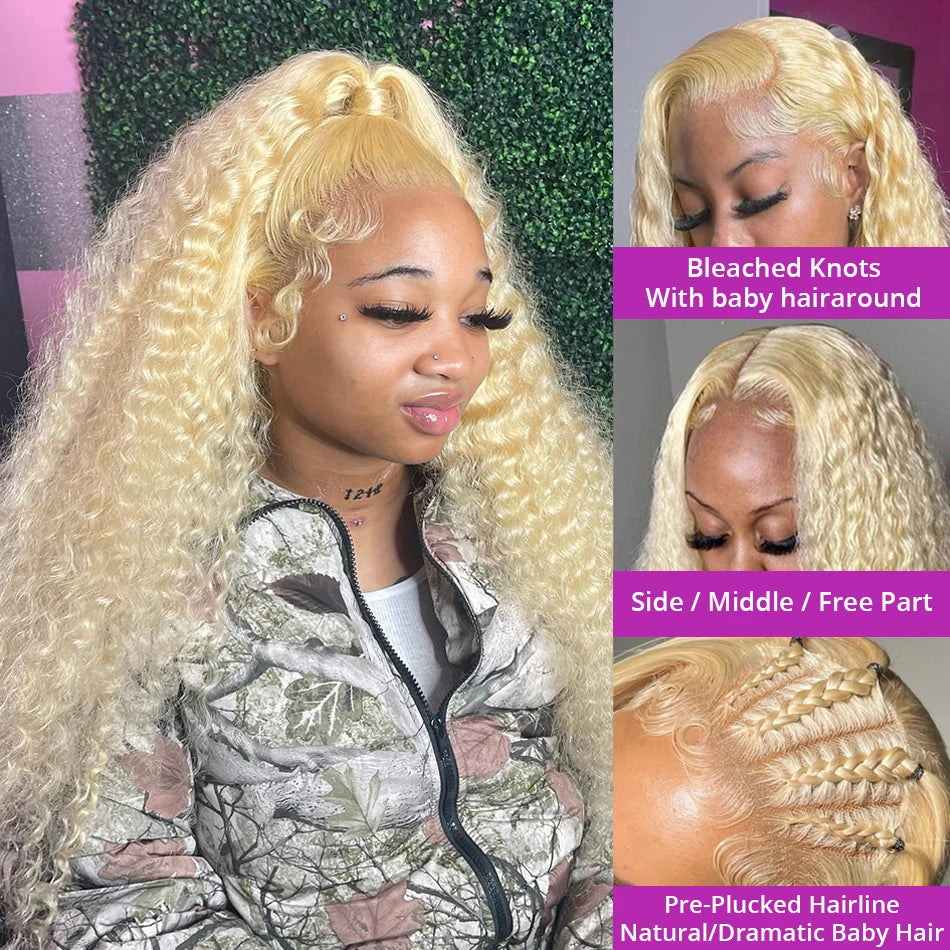 613 Colored Deep Wave 13x6 HD Lace Frontal Human Hair Wigs For Women Brazilian 30 40 Inch Honey Blonde 13x4 Curly Human Hair Wig