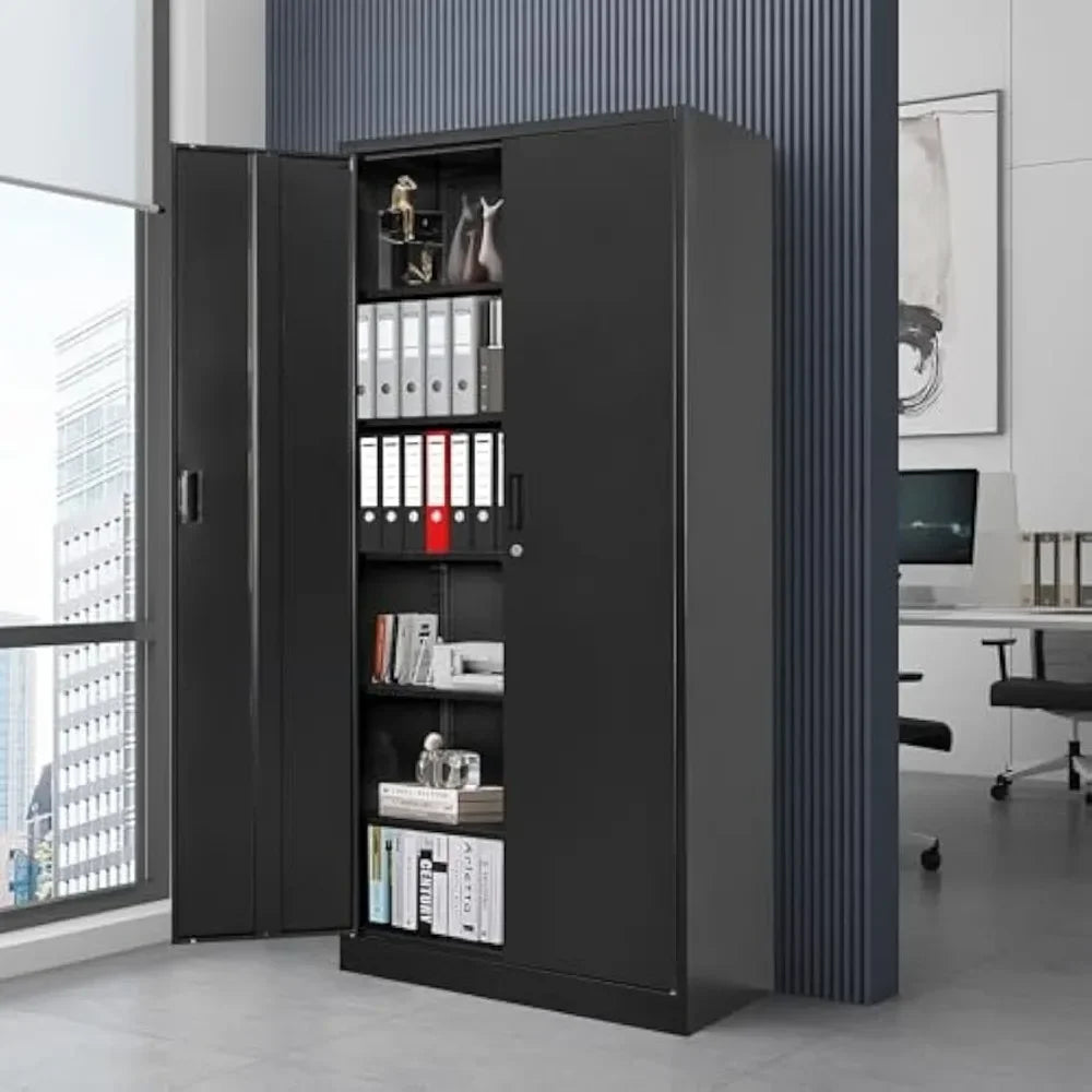 Metal Storage Cabinet 71” with 2 Doors and 5 Adjustable Shelves, Tall Cabinets Lockable, Garage Steel Locking Cabinet