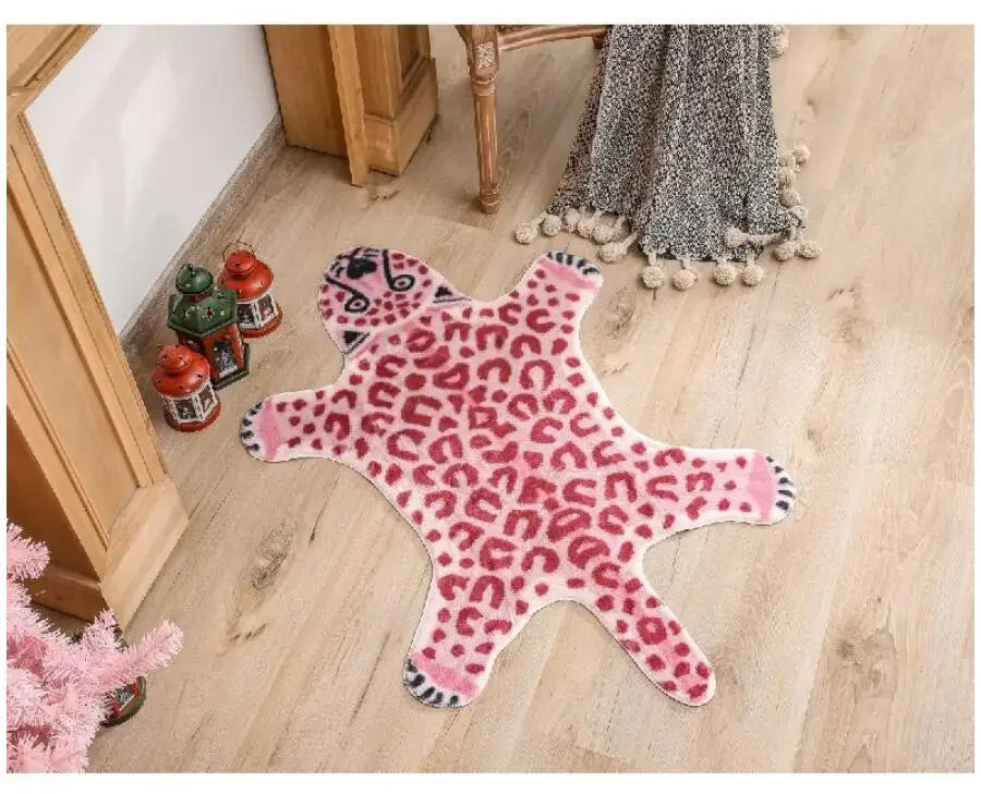 VIKAMA Pink Animal Faux Leopard Print Carpet
