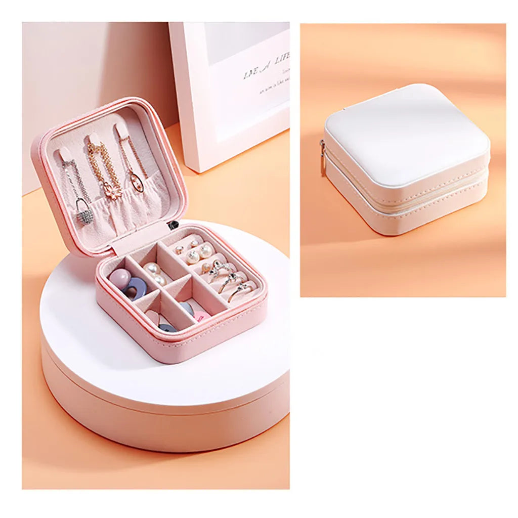 Portable Mini Jewelry Storage Box Travel Organizer Jewelry Case Leather Storage Earrings Necklace Ring Jewelry Organizer Display