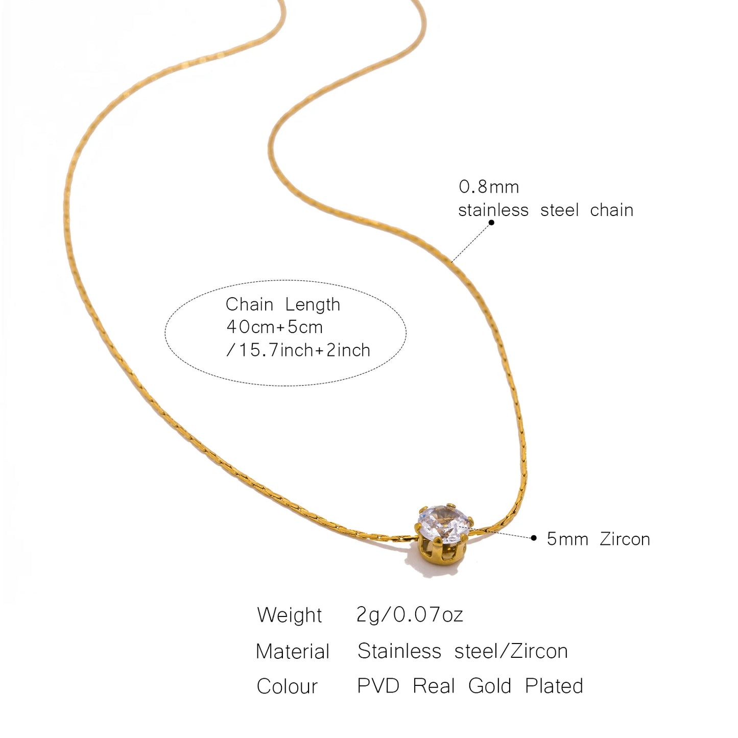 Stainless Steel Zircon Pendant Necklace