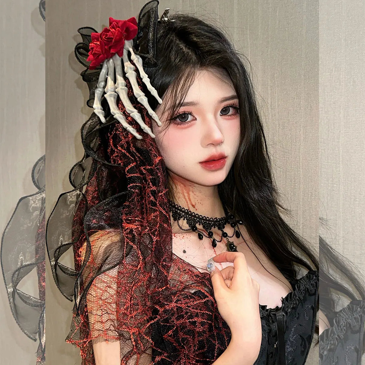 Dark Gothic Style Skeleton Hand Rose Hair Clip Headwear Hair Accessory Hairpin Hairstyle For Halloween Party Makeup Cosmetic